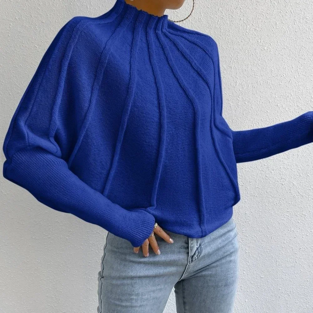 Blue Womens Batwing Sleeve Sweater - Picture 3 of 4